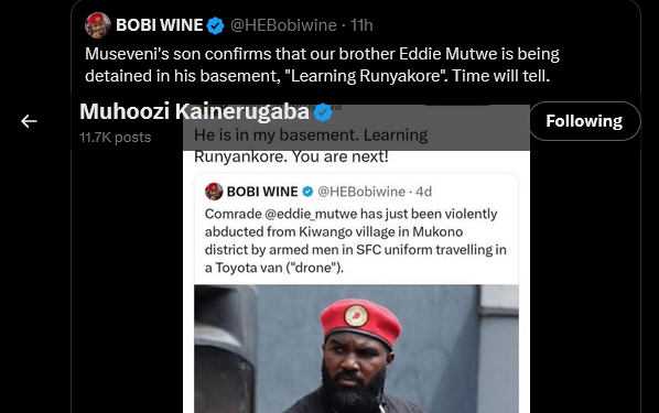 Muhoozi dares Bobi to rescue Eddie Mutwe