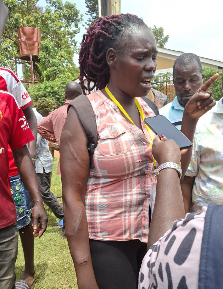 National Resistance Movement (NRM) Polling agent Shamirah Najjemba was allegedly beaten up by Uganda People’s Defence Forces (UPDF) soldiers allegedly on the orders of Katabi Town Council Mayor for Demanding for her money from him on Thursday. Photo   360 News Ug